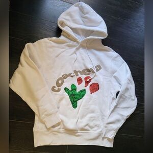 Coachella White Hoodie with Green and Red Design